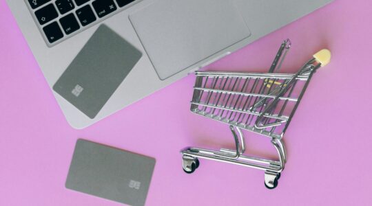 Картки, ноутбук, возик для продуктів